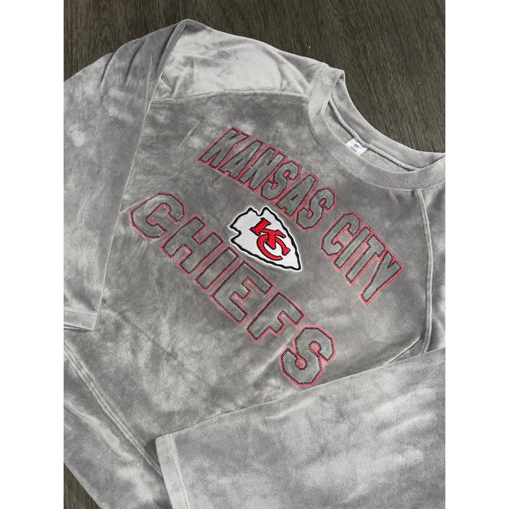 NFL Team Apparel Women XL Grey Kansas City Chiefs Velour Sweatshirt Raglan Logo
